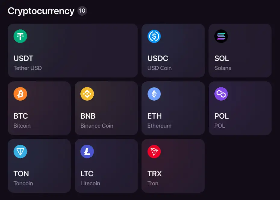 CHEXX crypto deposit wallet interface
