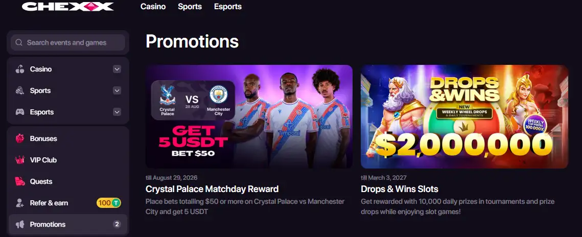 CHEXX bonuses and promotions page